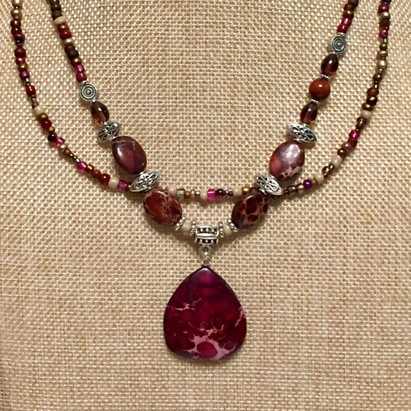 JK Designs Jewelry - Artisan Cranberry & Pink Jasper 2-Strand Necklace